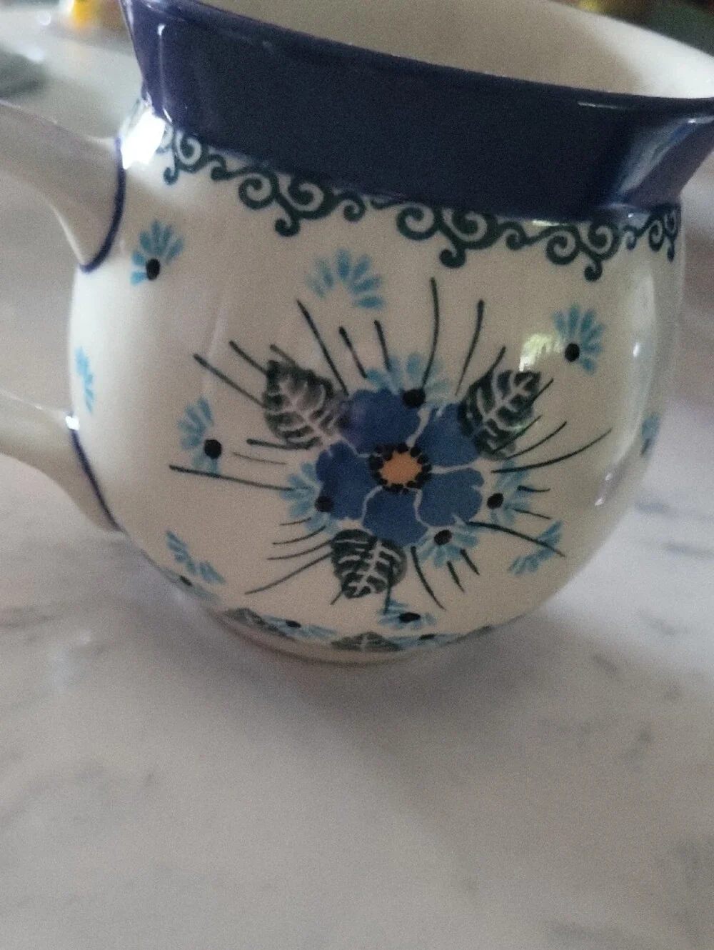 Polish Pottery Bubble Mug 12 oz Forget Me Not Handpainted